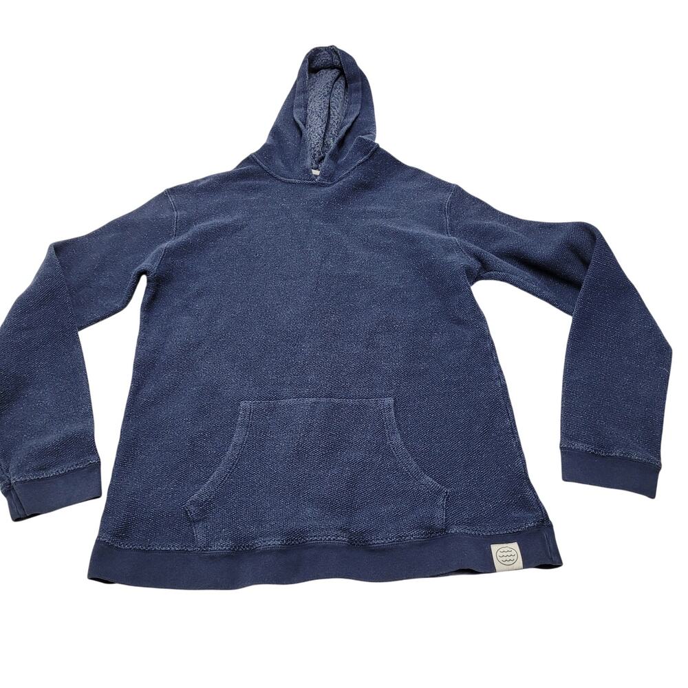 Mollusk Surf Shop textured blue cotton patch hoodie surf sweatshirt pullover XL